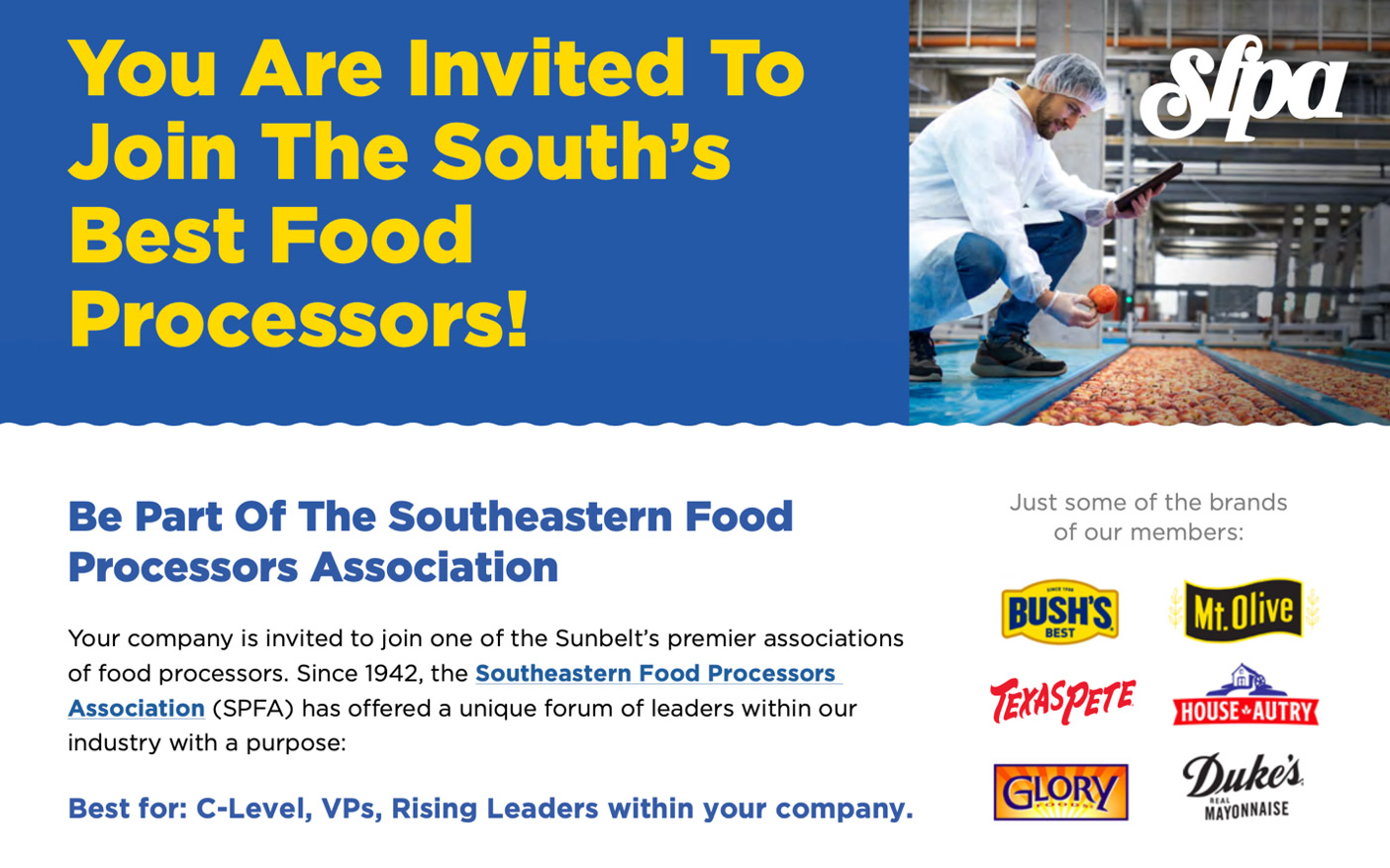 Part of the new SPFA Food Processor Invitation available for you to send to potential members.