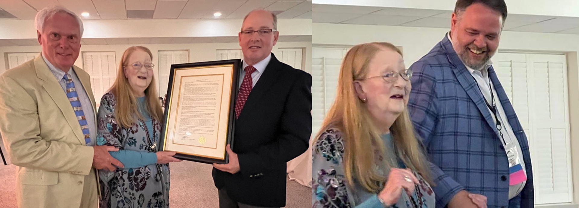 Ann Garner Riddle, CEO of Garner Foods is presented the Lifetime Achievement Award, then she was escorted back to her table by Matt McCullum, who will assume the role of CEO at the company in January.